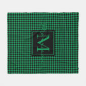 グリーンアンドブラックバッファロープレイドモノグラムのカスタム フリースブランケット (正面(横))