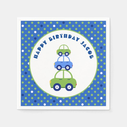 グリーンアンドブルーカー子供の誕生日 スタンダードカクテルナプキン (正面)