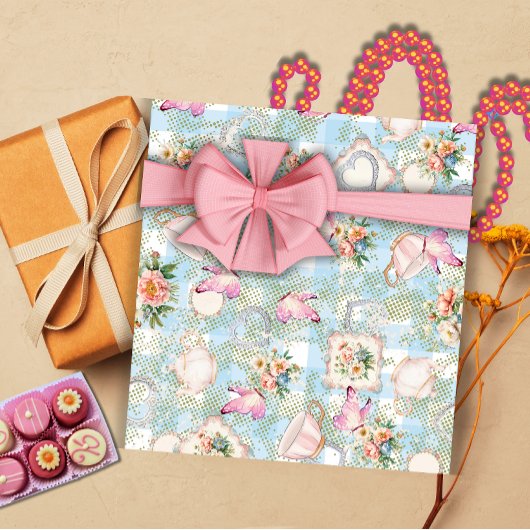 グリーンアンドブルーガーデンパーティー ラッピングペーパー