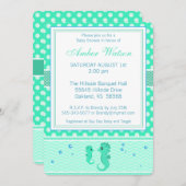 グリーンアンドブルーシーホースベビーシャワー招待状 招待状 (正面/裏面)