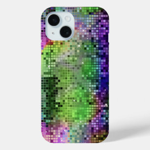 グリーンアンドブルーディスコグリッター&スパークルズプリント iPhone 15ケース