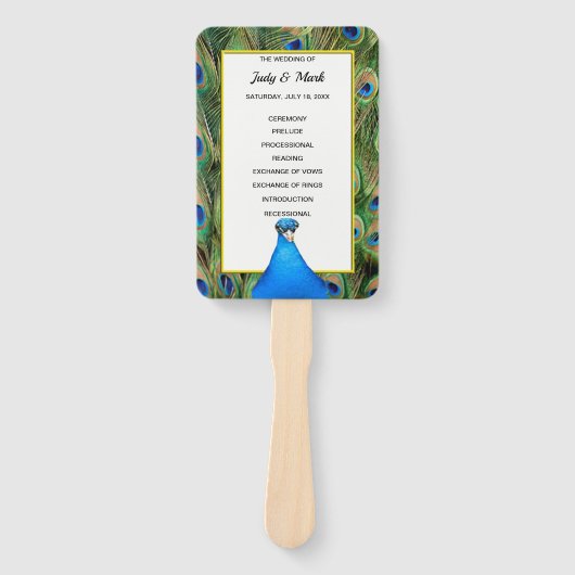 グリーンアンドブルーピーコック結婚式 プログラム ハンドファン (正面)