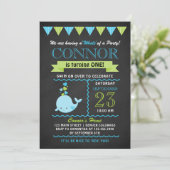 グリーンアンドブルーベビーホエールバースデーパーティー招待状 招待状 (スタンド正面)