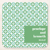 グリーンアンドブルーミッドモダンシック結婚ズカスタム スクエアペーパーコースター (正面)