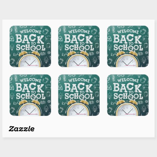 グリーンアンドホワイトウェルカム新学期 スクエアシール (シート)