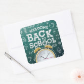 グリーンアンドホワイトウェルカム新学期 スクエアシール (封筒)