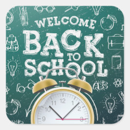 グリーンアンドホワイトウェルカム新学期 スクエアシール