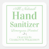 グリーンアンドホワイトカスタム自家製ハンドサニタイザ スクエアシール (正面)