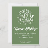 グリーンアンドホワイトキャンプバチェロレッテ招待状 招待状 (正面)