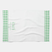 グリーンアンドホワイトギンガム名前をカスタムするモノグラム キッチンタオル (横)