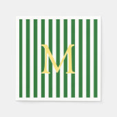 グリーンアンドホワイトストライプのモノグラム紙ナプキンス スタンダードカクテルナプキン (正面)