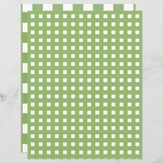 グリーンアンドホワイトファームハウスプレイドスクラップブック紙 (正面/裏面)