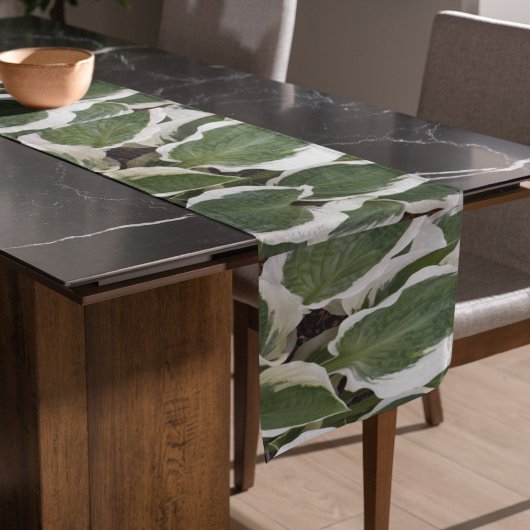 グリーンアンドホワイトホスタ葉フローラ ショートテーブルランナー