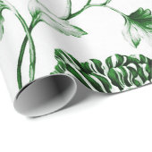 グリーンアンドホワイトヴィンテージ植物性フローラトイル ラッピングペーパー (ロールコーナー)