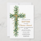 グリーンアンドユーカリプットボーイズ金ゴールドバプテスマ招待状 招待状 (正面)