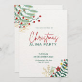 グリーンアンドレッドシンプルクリスマスアリーナパーティー 招待状 (正面/裏面)