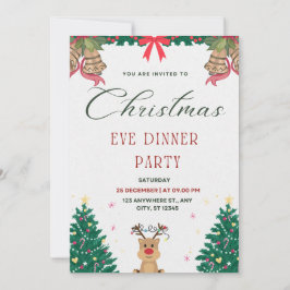 グリーンアンドレッドシンプルクリスマスイブパーティー 招待状