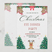 グリーンアンドレッドシンプルクリスマスイブパーティー 招待状 (正面/裏面)