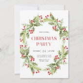 グリーンアンドレッドフローラリースクリスマス招待状 招待状 (正面)