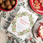 グリーンアンドレッドフローラリースクリスマス招待状 招待状
