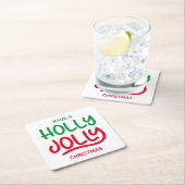 グリーンアンドレッドホリーすてきタイポグラフィ スクエアペーパーコースター (インサイチュ)