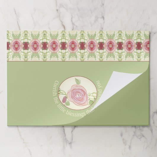 グリーンアンドローズピンク紙ランチョンマット ペーパーパッド (折り畳み)