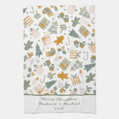 グリーンアンド金ゴールドクリスマスホリデーパーティー キッチンタオル (縦)