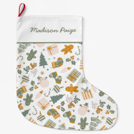 グリーンアンド金ゴールドクリスマスホリデーパーティー ラージクリスマスストッキング