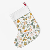 グリーンアンド金ゴールドクリスマスホリデーパーティー ラージクリスマスストッキング (裏面 (吊り時))