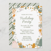 グリーンアンド金ゴールドクリスマスホリデーパーティー 招待状 (正面/裏面)