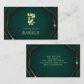 グリーンアンド金ゴールドバーバーショップ 名刺 (正面/裏面)