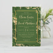 グリーンアンド金ゴールド大理石結婚式招待状 セーブザデート (スタンド正面)
