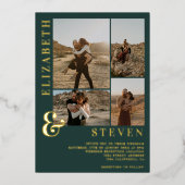 グリーンアンパサンド4フォトグ結婚リッドの金ゴールド箔 箔招待状 (正面)