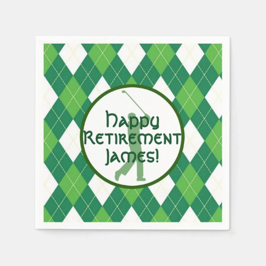 グリーンアーガイルパターン及びゴルフパーティー スタンダードカクテルナプキン (正面)
