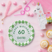 グリーンアーガイル柄ゴルフ60歳の誕生日 ペーパープレート (パーティー)