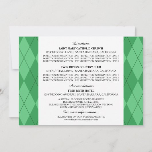 グリーンアーガイル結婚式インフォメーションカード 招待状 (正面)