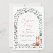 グリーンアーチウォーターカラーウッドランドクリスマスパーティー 招待状 (正面)