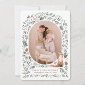 グリーンアーチウォーターカラーウッドランドクリスマスフォト シーズンカード (正面)