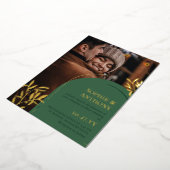 グリーンアーチゴールデングリーンリーフォト秋の結婚式 箔招待状 (回転した状態)