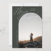 グリーンアーチフォトクリーンスクリプトタイポグラフィクリスマス シーズンカード (正面)