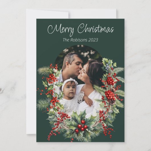 グリーンアーチホリーツリーフォトクリスマスホリデーカード シーズンカード (正面)