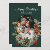 グリーンアーチホリーツリーフォトクリスマスホリデーカード シーズンカード (正面/裏面)