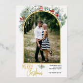 グリーンアーチメリークリスマスフォトホワイト 箔シーズンカード (正面)