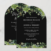 グリーンアーチ ブラック＆ホワイト QRコード ウェディング 招待状 (正面/裏面)