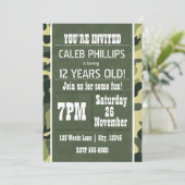 グリーンアーミーカモフラージュバースデーパーティ招待状 招待状 (スタンド正面)