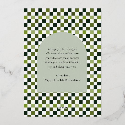 グリーンアーモダンチフォトクリスマス 箔シーズンカード (裏面)