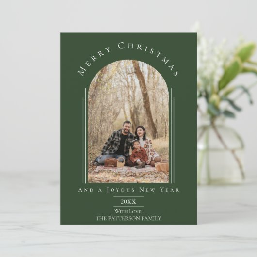 グリーンアーモダンチフレームホリデーフォトカード シーズンカード (スタンド正面)