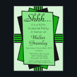 グリーンアールデコ第50回サプライズパーティー誕生日 インビテーションポストカード<br><div class="desc">Greenアールデコ30thサプライズパーティー誕生日招待状葉書を使用して、誕生日パーティーお祝いにゲストを招待状。このクラシックエレガントのミニマル誕生日招待状をパーソナライズシンプルするは、誕生日の人の名前とパーティーの詳細と縁ど、緑の幾何学的な特徴を持つ。</div>