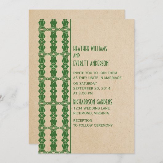グリーンアールデコ縁ど結婚式招待状 招待状 (正面/裏面)