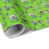 グリーンアールヌーボーステンドグラスオダマキ(植物)花 ラッピングペーパー (ロールコーナー)